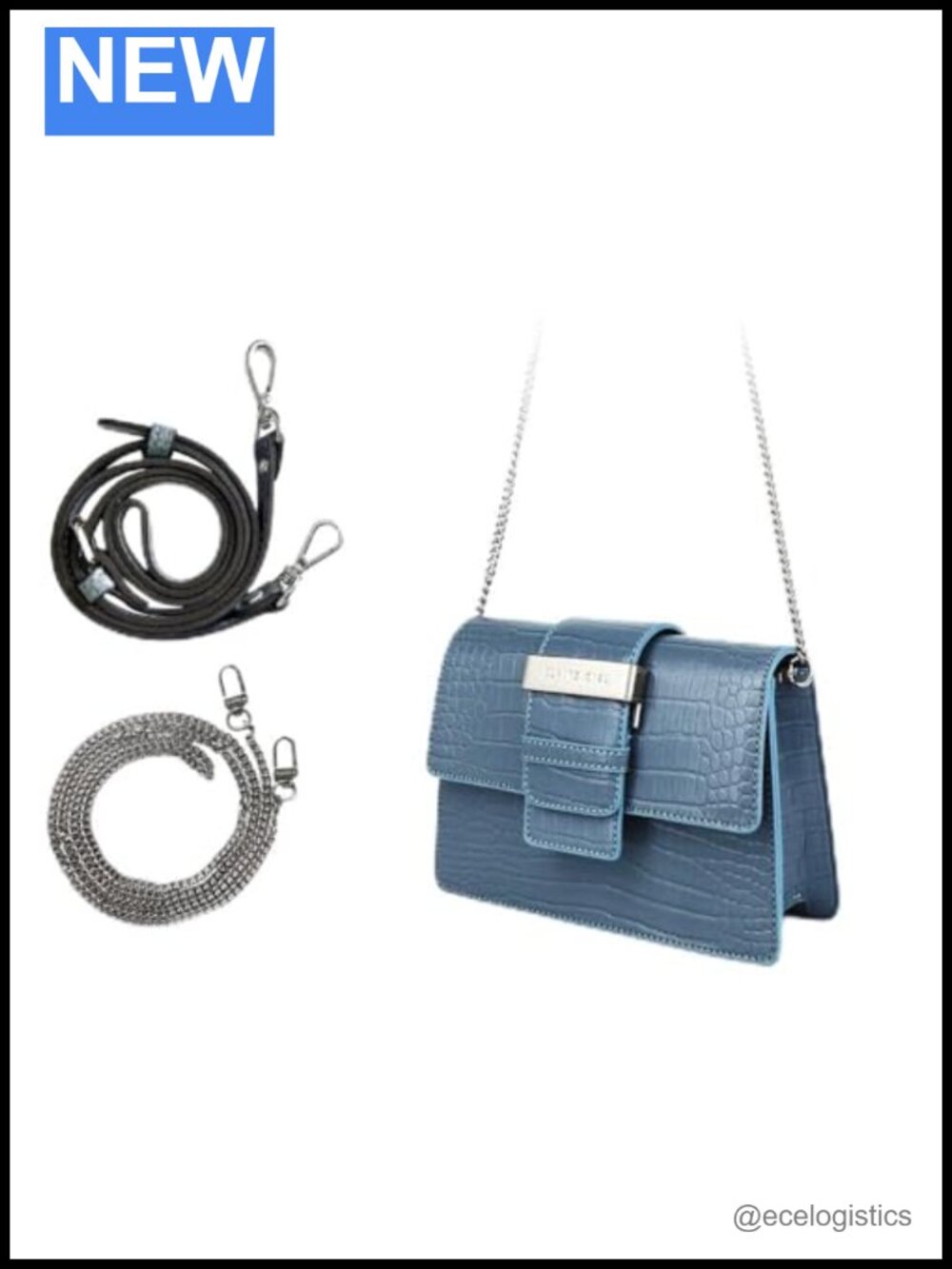 Womens Faux Leather Crossbody Shoulder Bag Crocodile Texture Two Straps